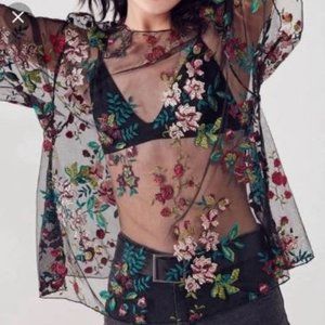 Urban Outfitters Kimchi Blue Embroidered Sheer Blouse, Size S, EUC!